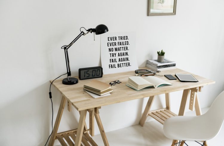 Desk with quote: Ever Tried, Ever Failed, No Matter. Try again. Fail again. Fail Better. | Motivational quotes for when you feel like giving up | Marching North
