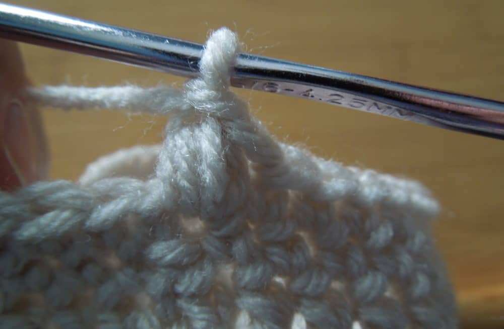Baby Bean Hat Close Up first bean stitch finished