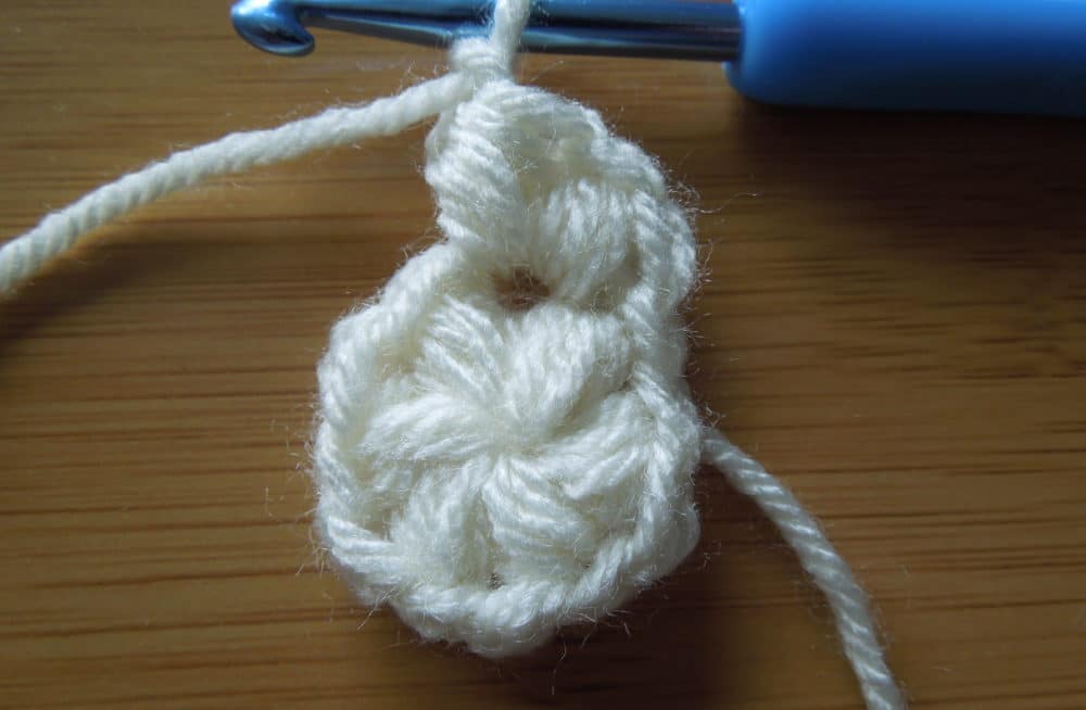 2 Puff stitches in each space