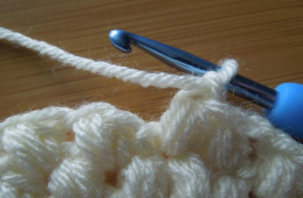 Last puff stitch before changing to pink