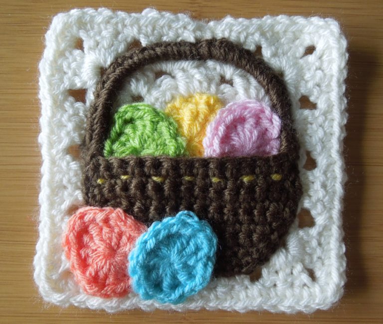 Easter Basket Appliqued Granny Square | Free Crochet Pattern