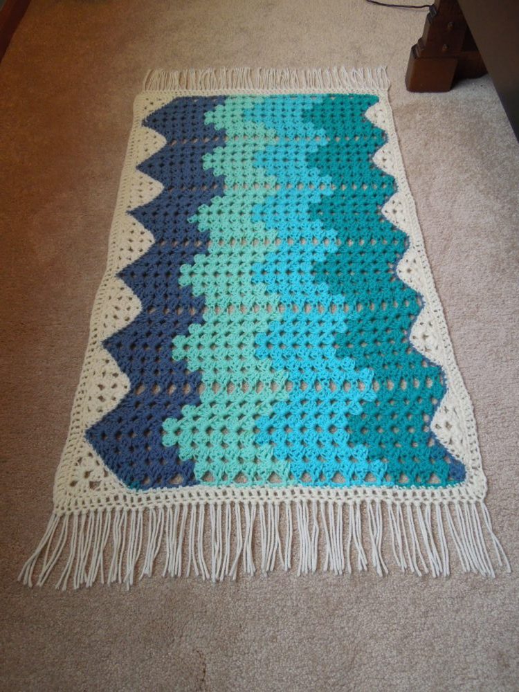 Finished Boho Waves Crochet Rug