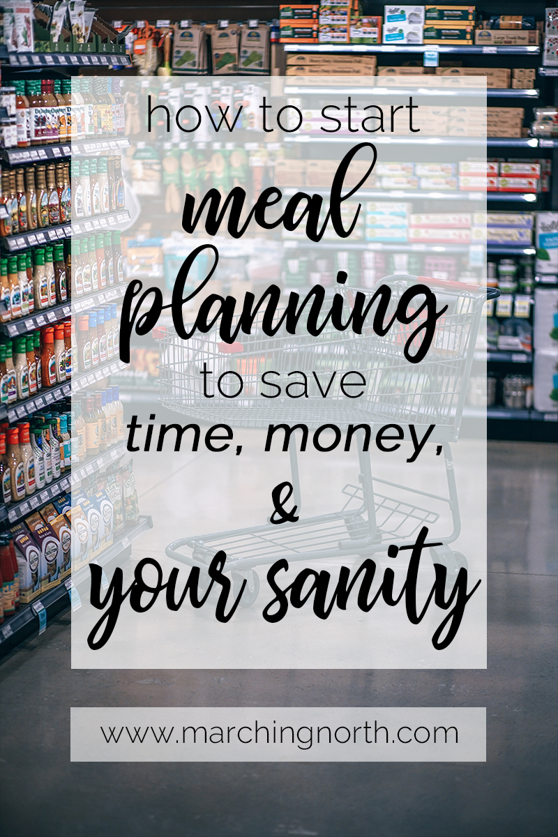 How to use meal planning to save time, money, and your sanity! Do you find yourself dreading dinnertime? It doesn't have to be this way. I'll show you how to create a simple meal plan for the week that will make grocery shopping a breeze and give you more time to focus on what you really want to be doing! Bonus: I made a free printable meal planner and grocery list for you to download and get started! | Marching North