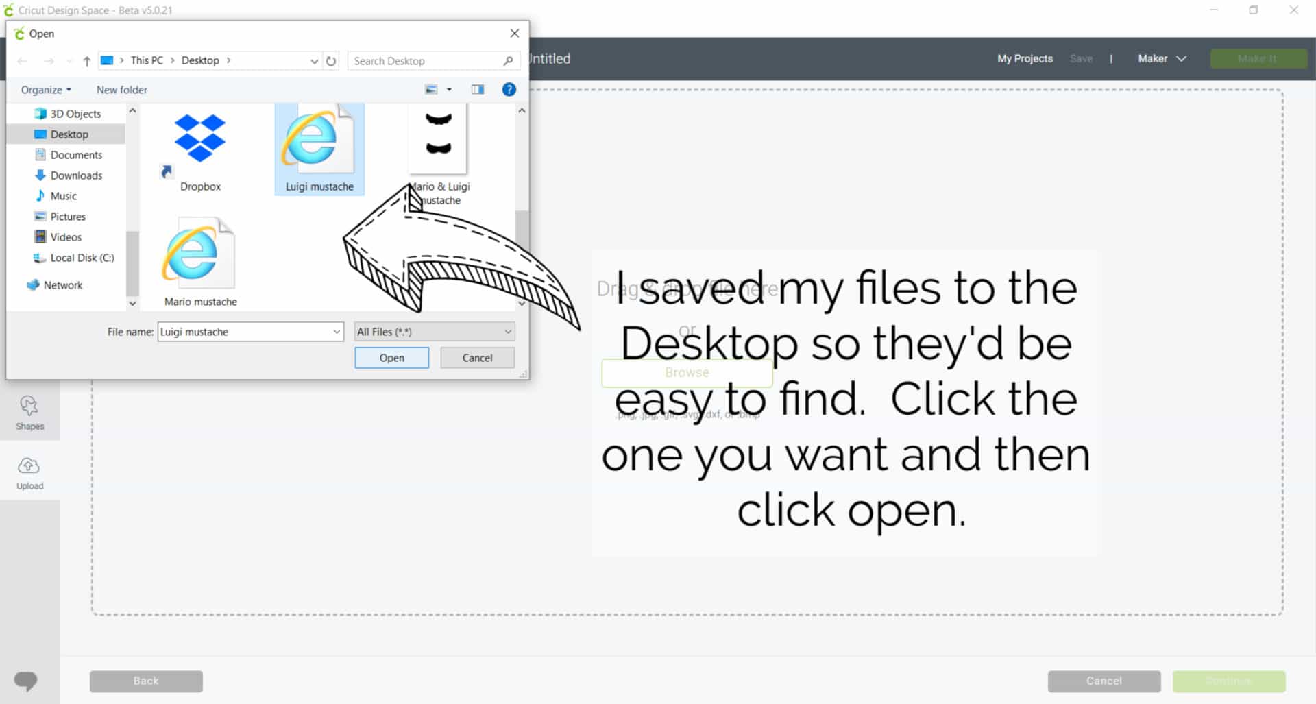 How to upload SVG file to Design Space Step 4 | Mario Mustache DIY | Marching North