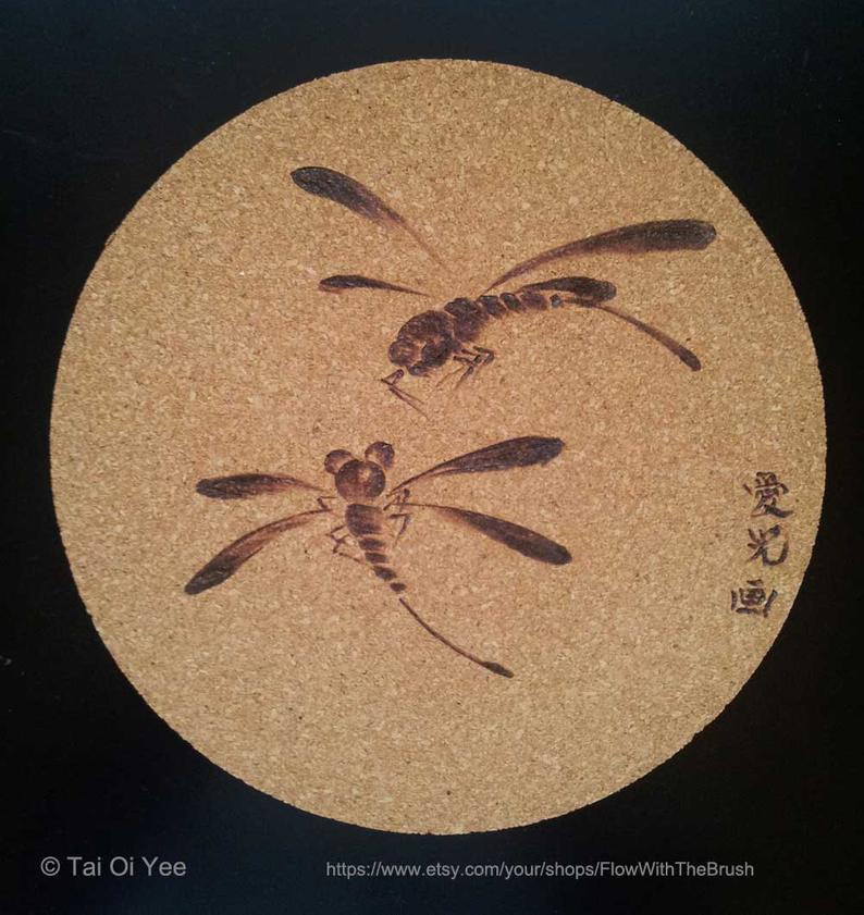 cork wood burning art