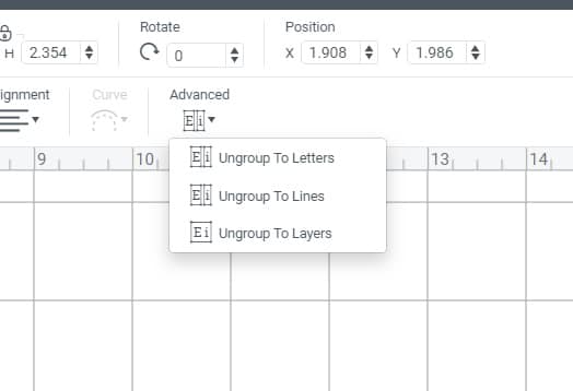 Advanced menu Cricut Design Space