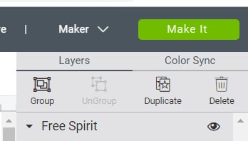 Top menu layers panel Design Space