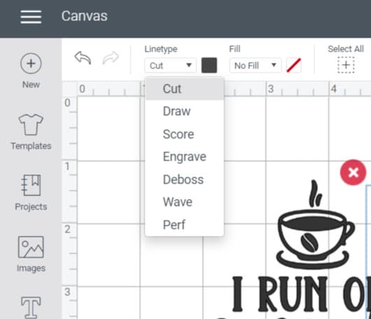 Linetype drop down menu Design Space