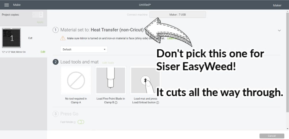 What settings not to choose for Siser Easyweed