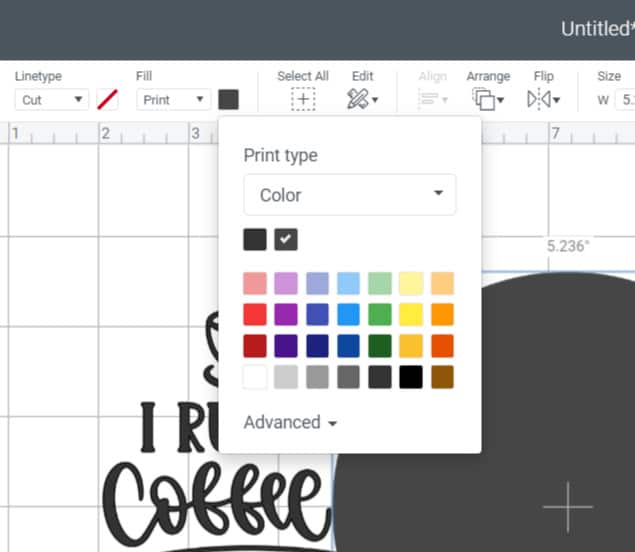 Fill print color menu Design Space