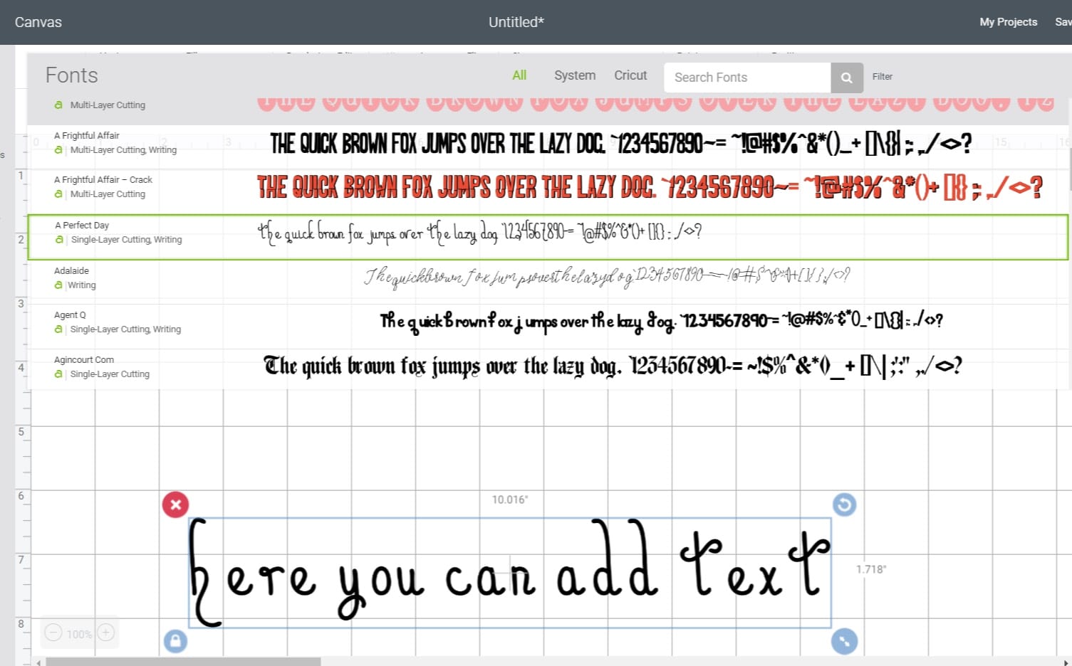 font drop down menu design space