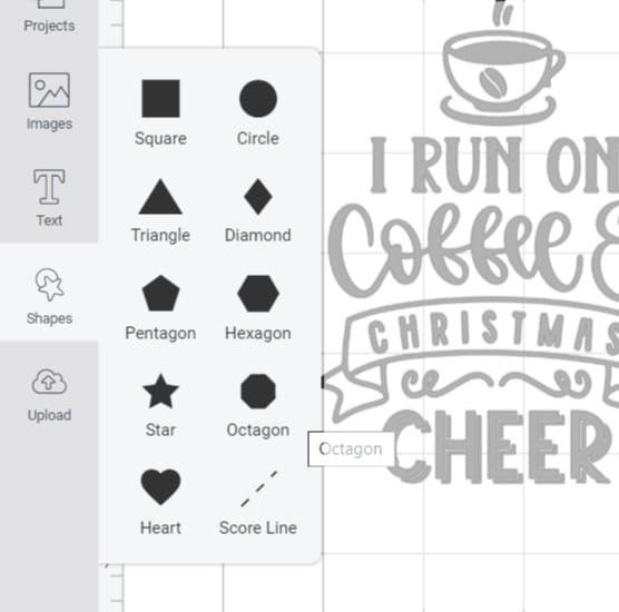 Shapes menu Design Space