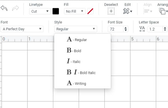 Font style drop down menu Design Space