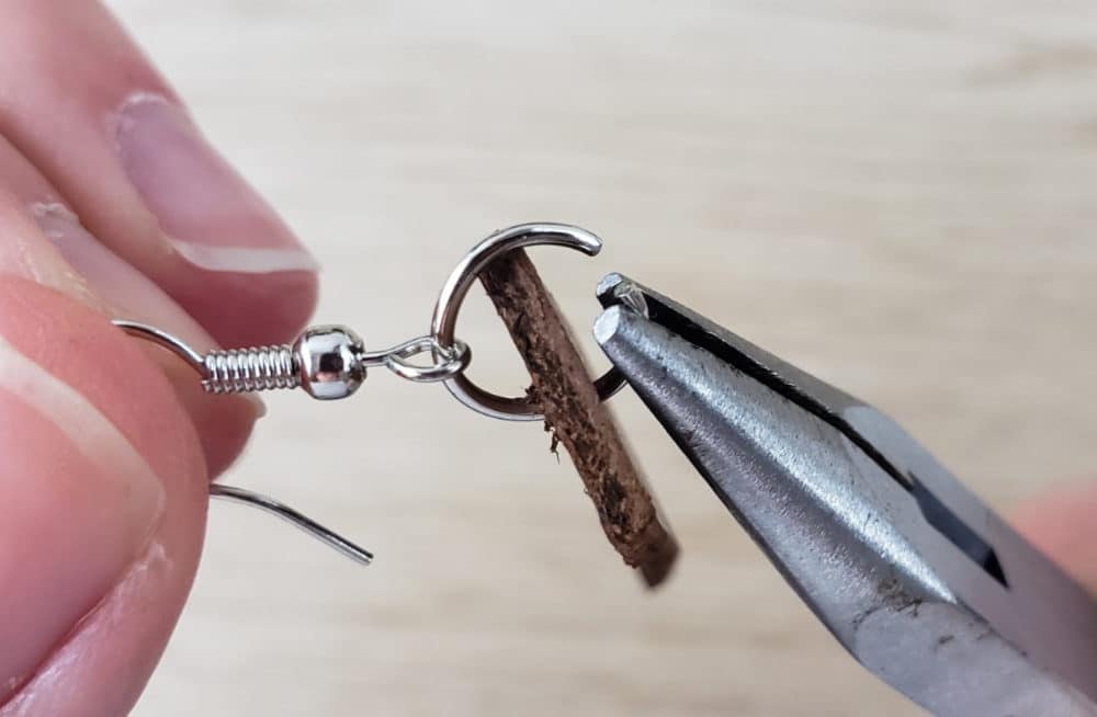 Adding jump ring and hook to leather earring