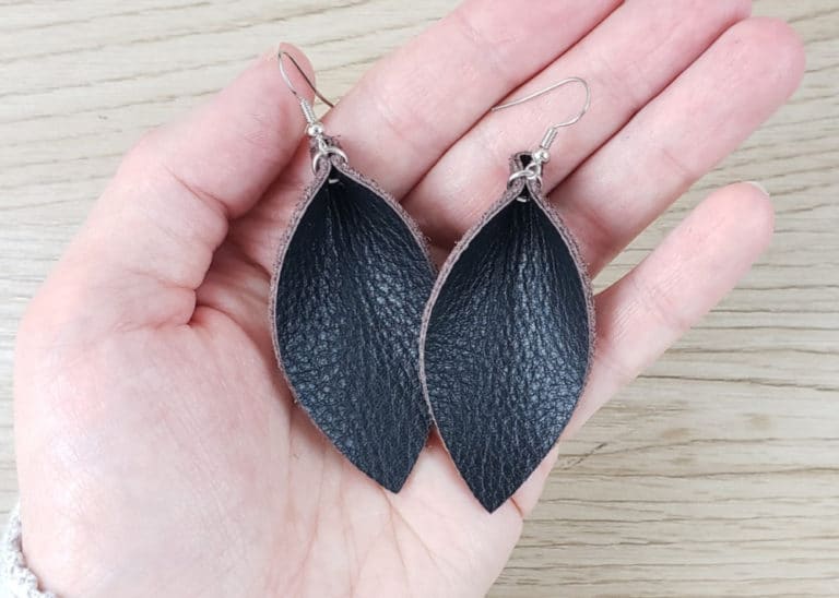 Finished DIY pinched petal leather earrings