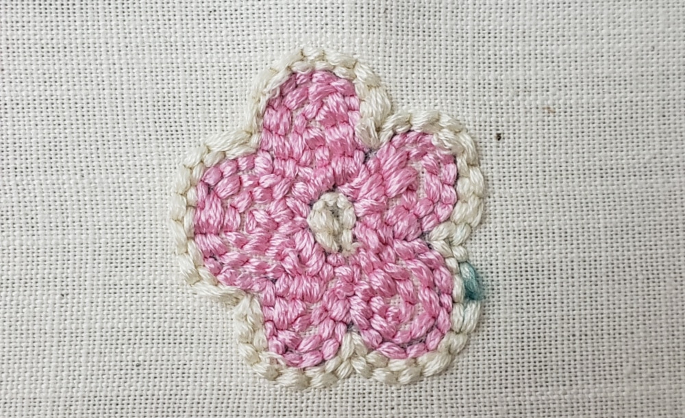 Border around punch needle flower