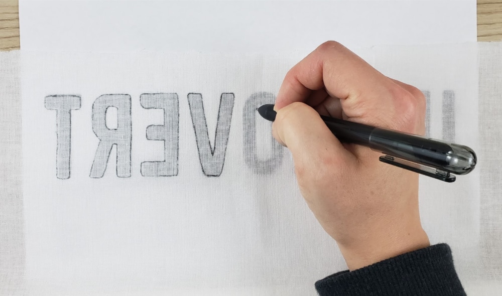 Transfer pattern to fusible interfacing for punch needle sweatshirt