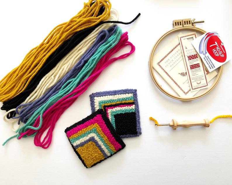 Mug Rug Coaster kit featuring the Oxford Punch Needle by Midnight Creative