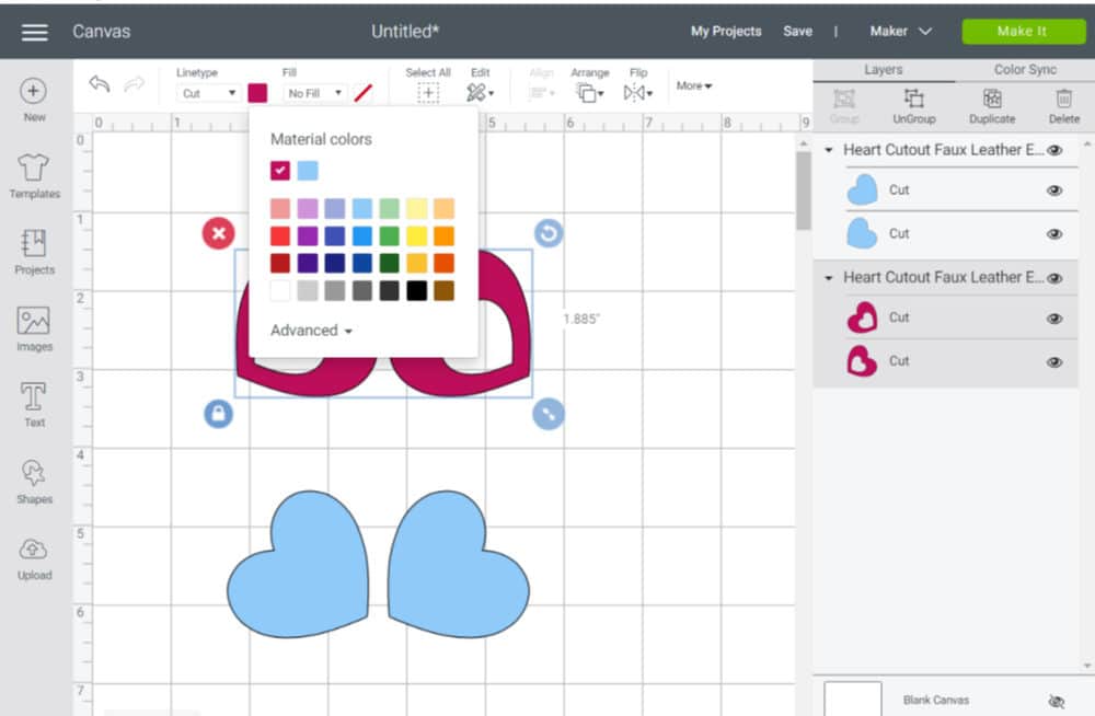 Screenshot of changing colors of heart layers