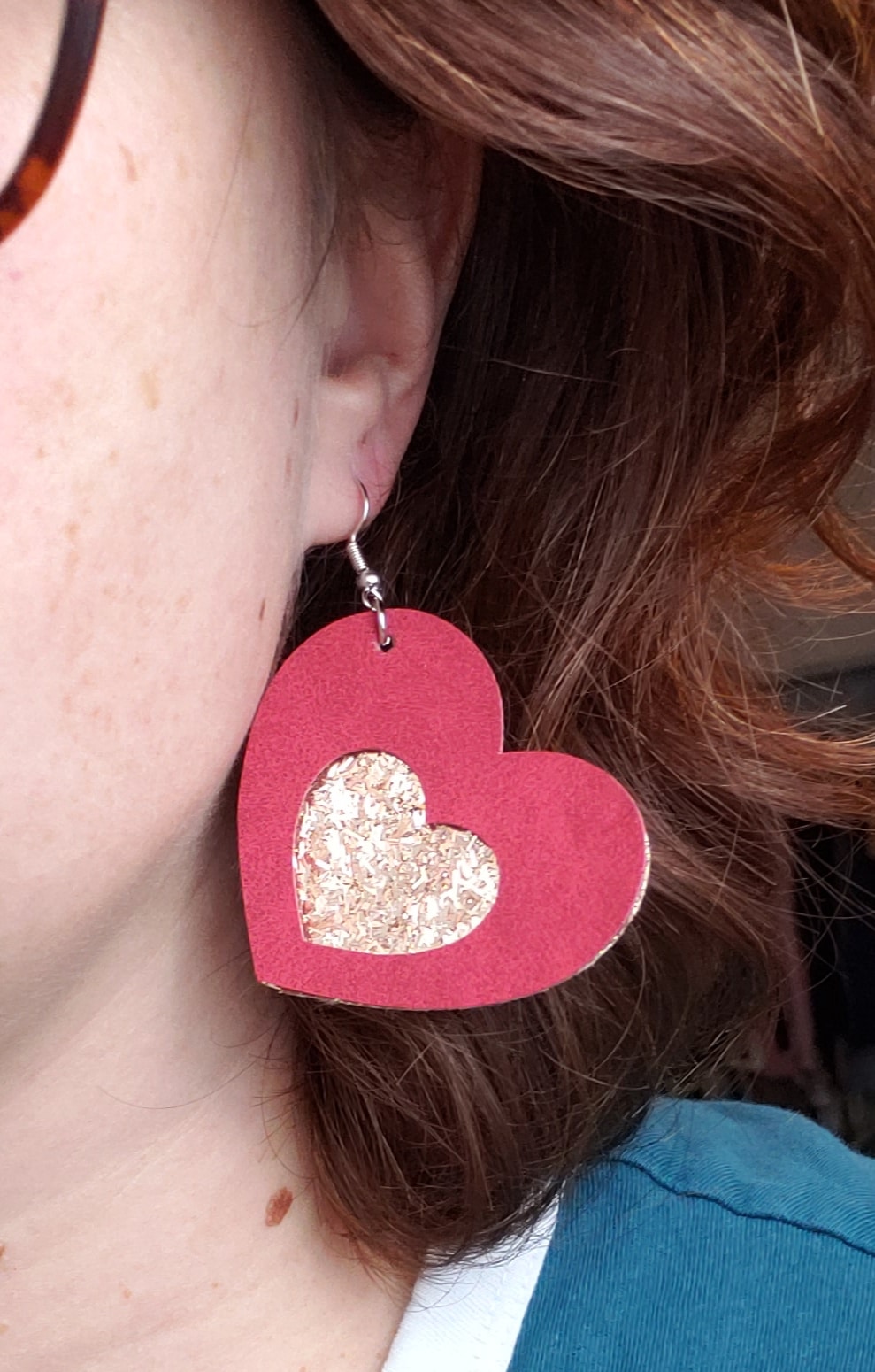 Red and gold faux leather earrings