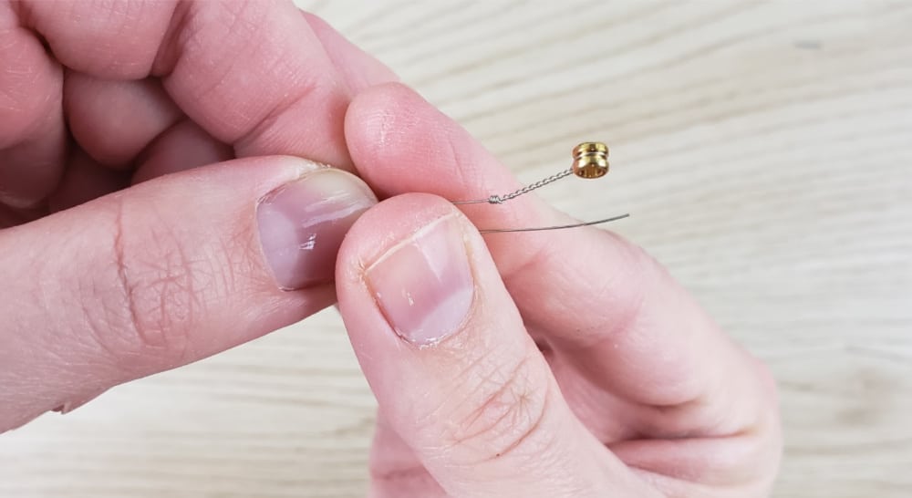End of guitar string for DIY Punch Needle Threader