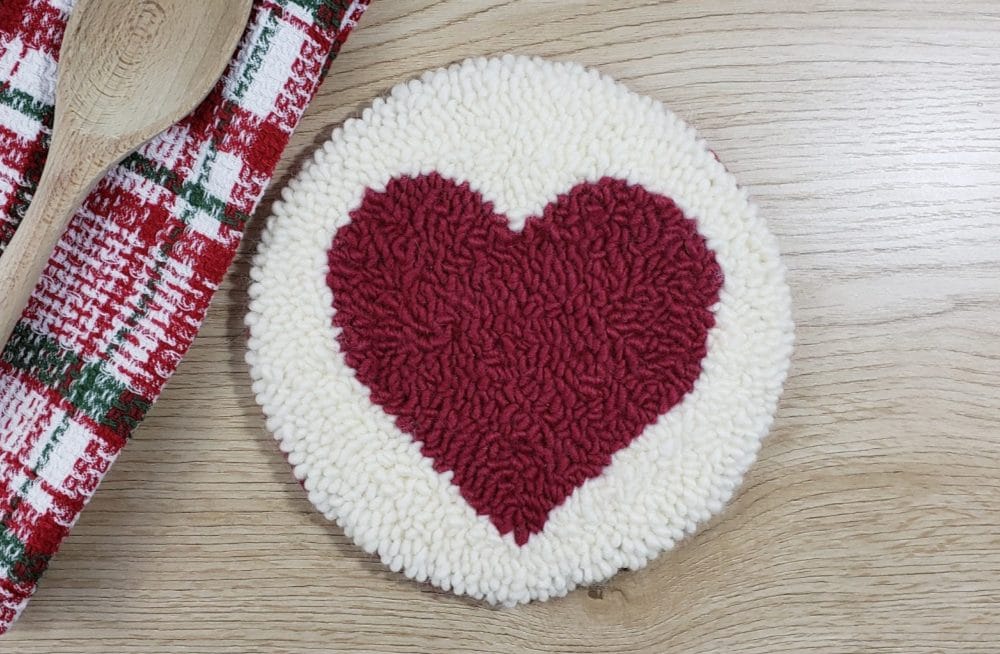 Finished Heart Punch Needle Trivet