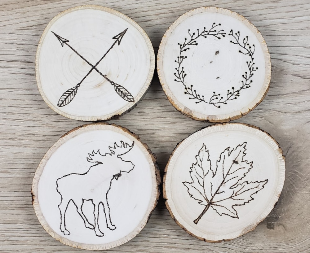 Wood coasters …  Wood coasters diy, Coaster crafts, Wood burning