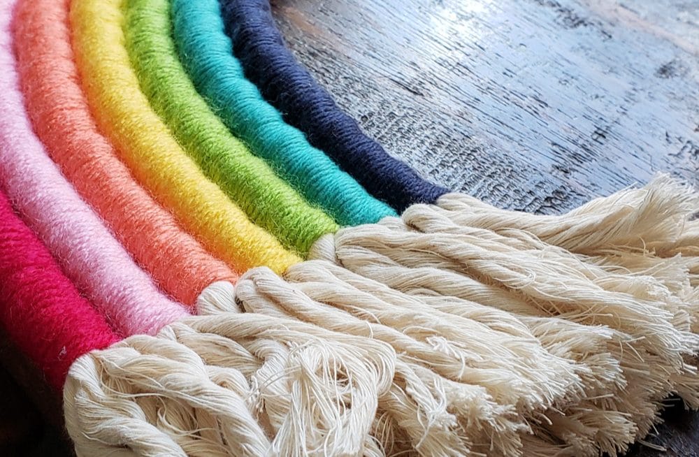 This is how I make a Giant Rainbow Wall Hanging with my Knitting