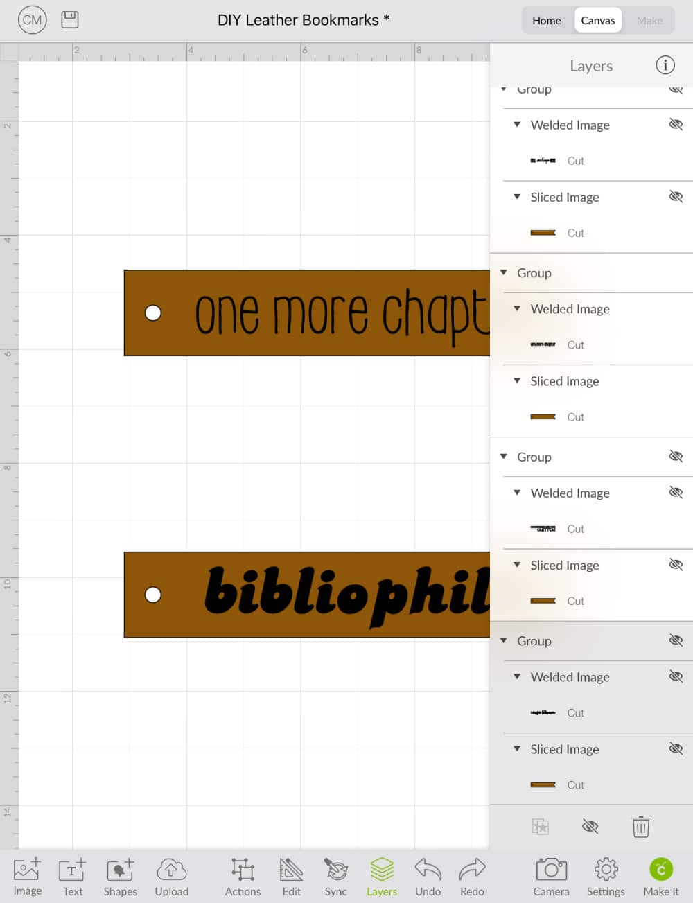Turn off the bookmarks you aren't using in the Layers menu of Cricut Design Space