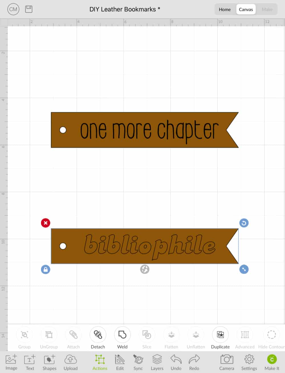 Attach the letters and the bookmark in Cricut Design Space