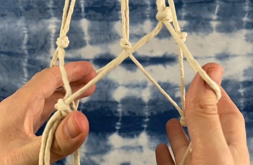 all the sections connected with overhand knots | macrame plant hanger tutorial