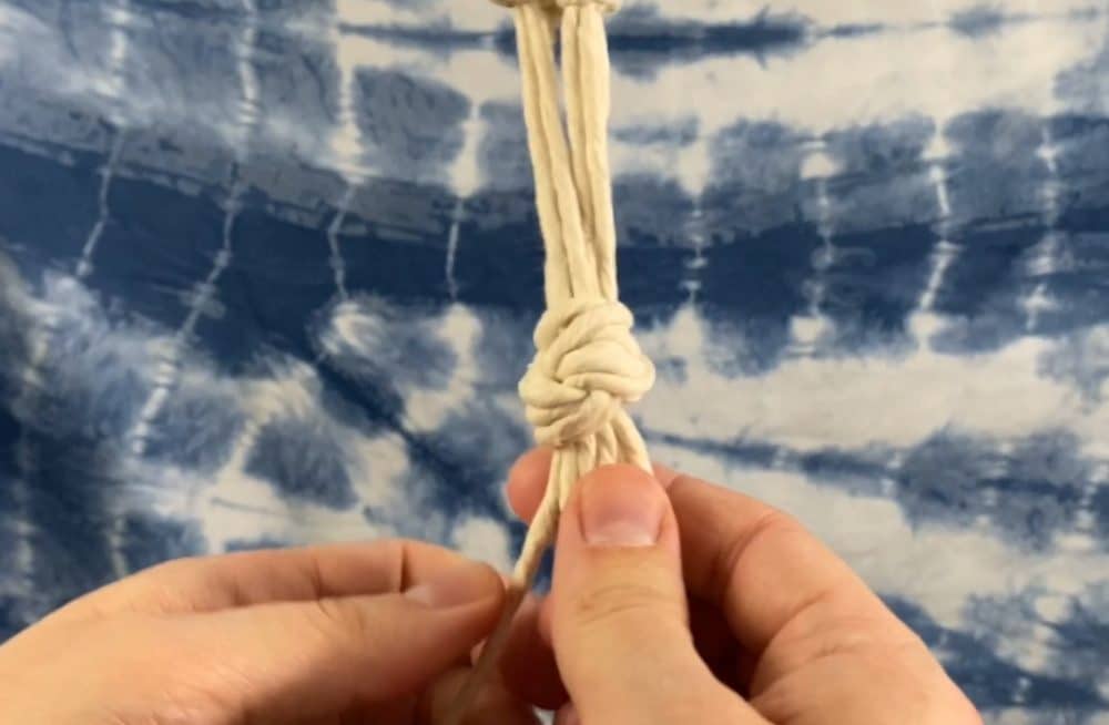 tie the bottom overhand knot  | macrame plant hanger tutorial