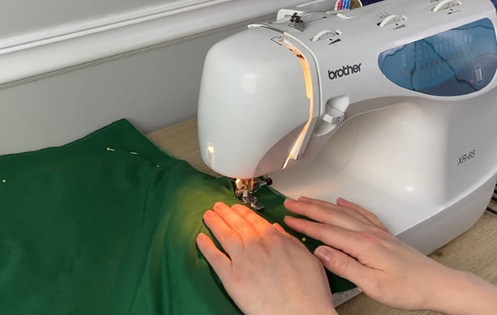 sewing punch needle pillow on cotton fabric side