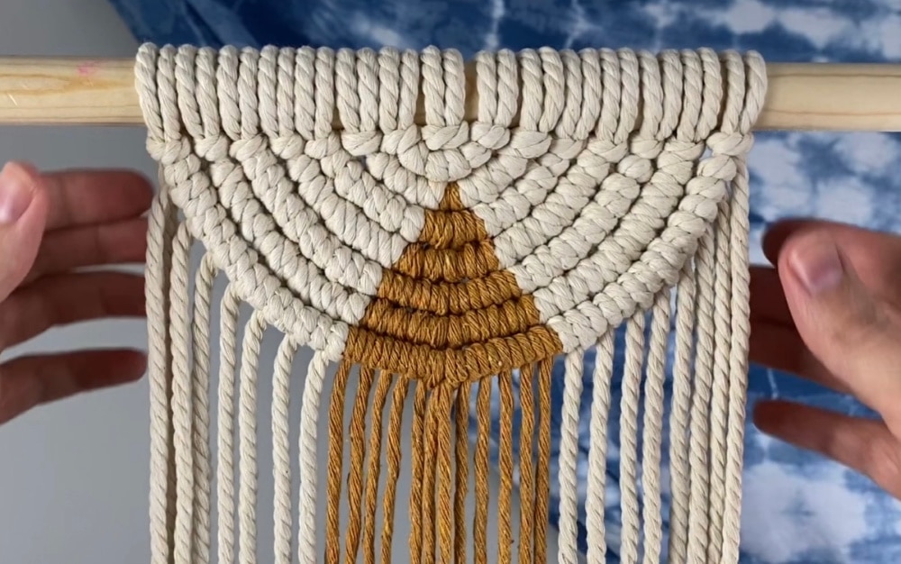 Seven rows finished on DIY macrame wall hanging