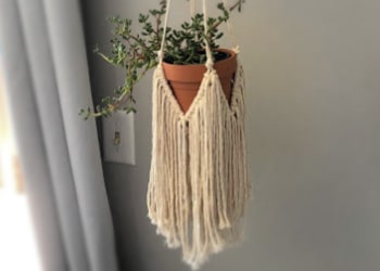 easy macrame plant hanger with fringe