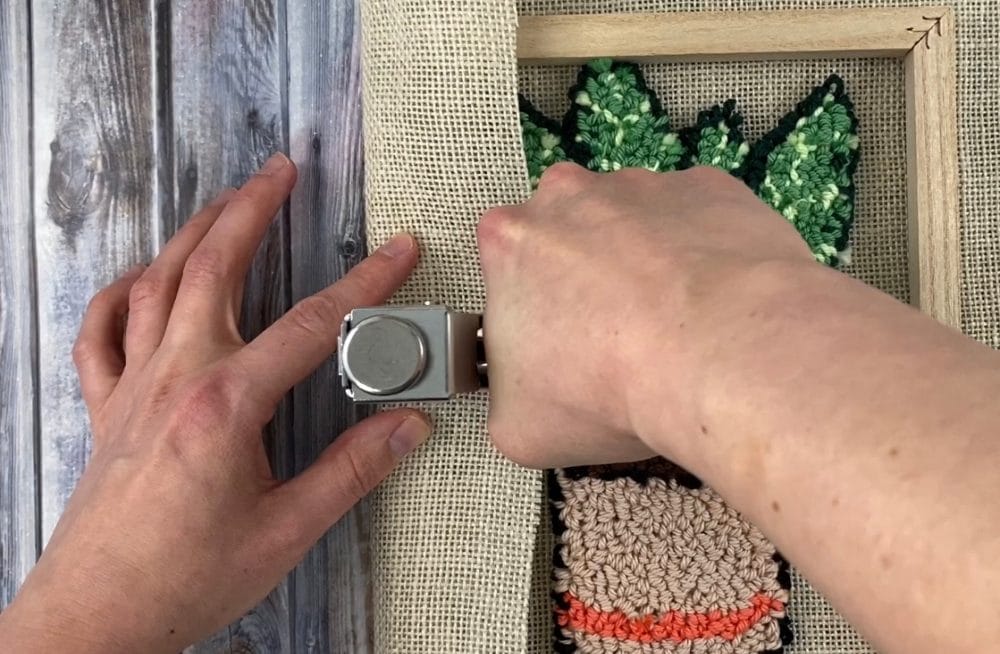 carefully staple one side | finishing punch needle projects