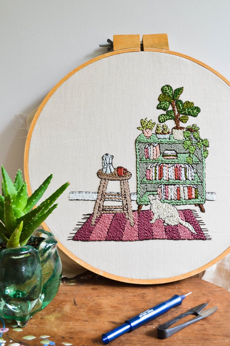 Cozy Reading Nook punch needl eembroidery pattern
