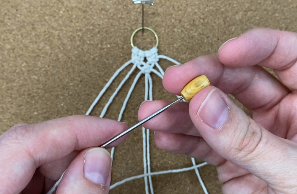 Attach wooden beads | DIY macrame earrings