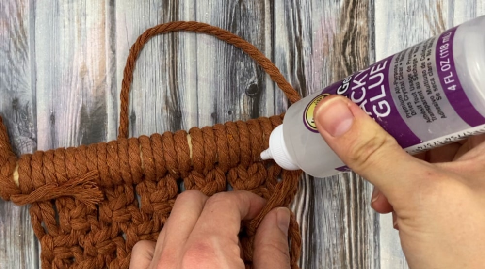 glue ends to the back | macrame plant hanger diy