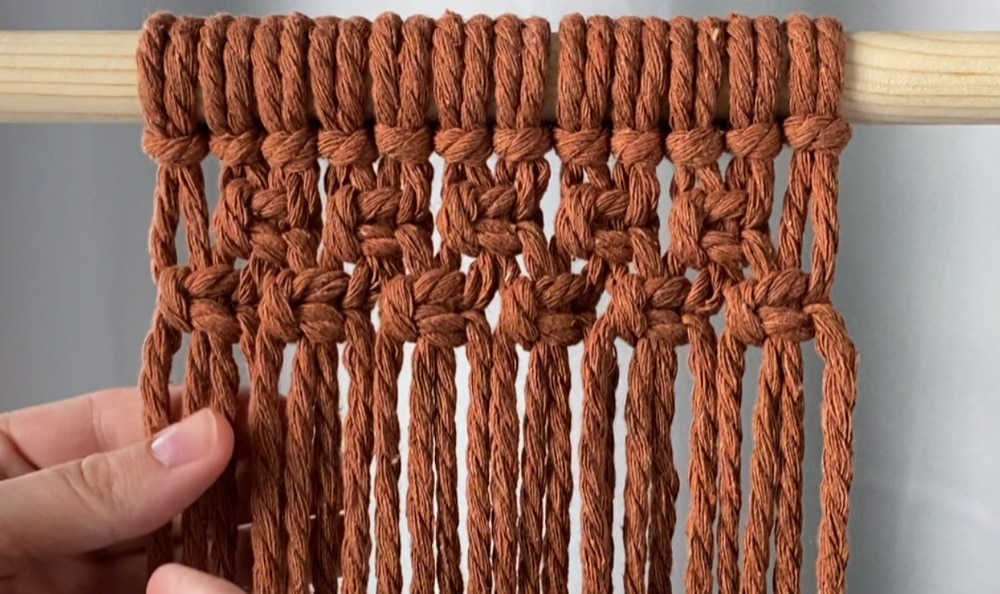 second row of square knots | macrame plant hanger diy