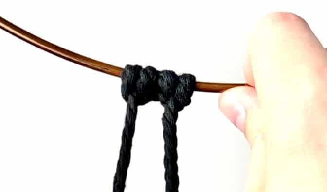 Attachign the cords to the moon frame | macrame dream catcher