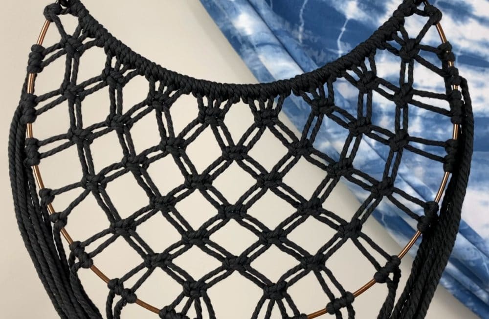 After the double half hitch knots are finished and the mesh is secured to the frame | macrame dream catcher