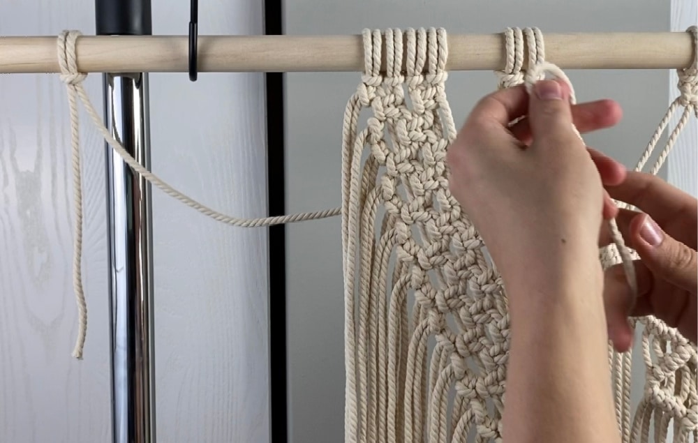 Tie the fringe hangers on the sides  | DIY Macrame Wall Hanging Tutorial