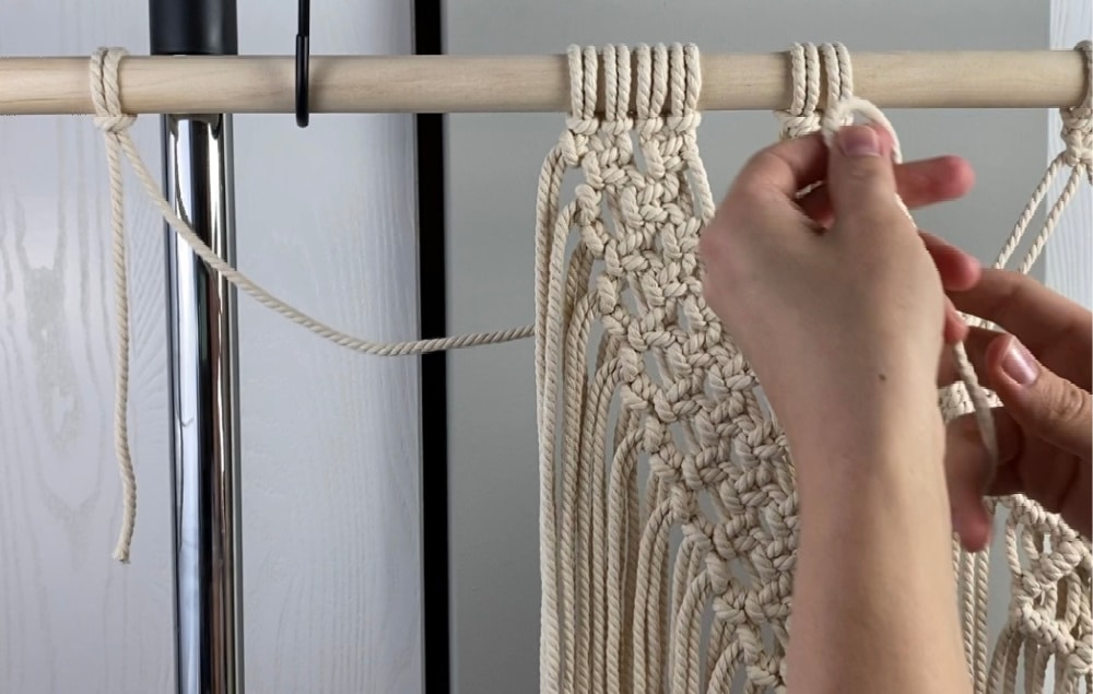Tie the fringe hangers on the sides | DIY Macrame Wall Hanging Tutorial