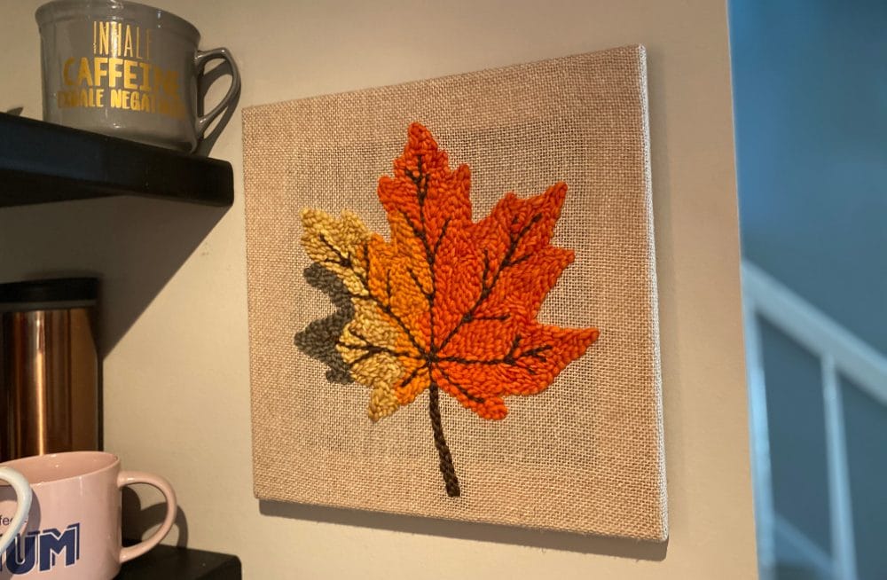 finished fall punch needle maple leaf wall hanging