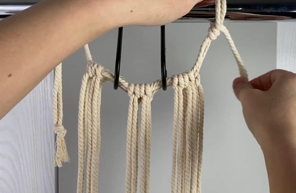 hang the macrame wine tote ropes up on your macrame rack