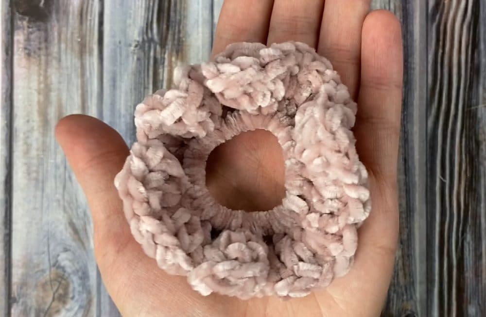 finished crochet velvet scrunchie