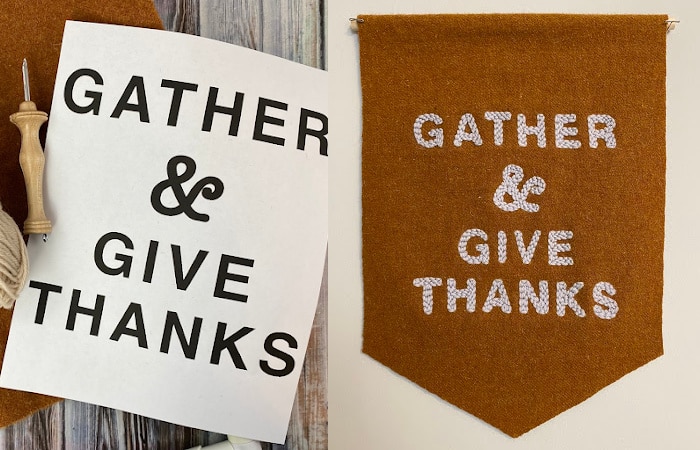 Easy Punch Needle Wall Hanging on Wool Fabric // Gather & Give Thanks