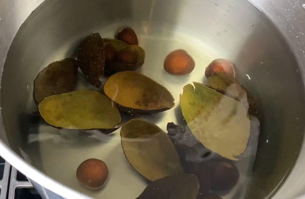 pour in enough water to submerge the hoodie in avocado dye bath