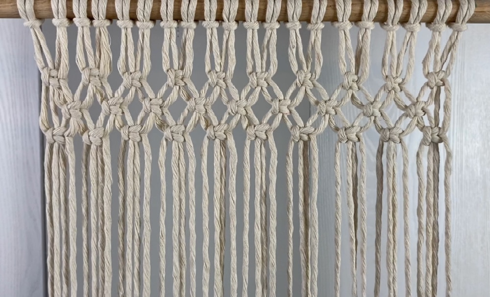 tie three rows of alternating square knots a few inches down from the top | macrame placemats